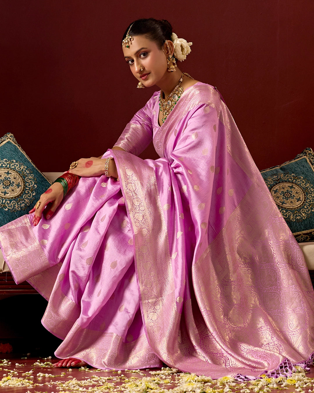 Orchid Banarasi Saree with Delicate Buti Weaves