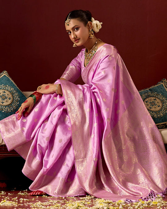 Orchid Banarasi Saree with Delicate Buti Weaves