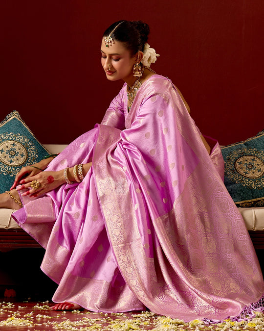 Orchid Banarasi Saree with Delicate Buti Weaves