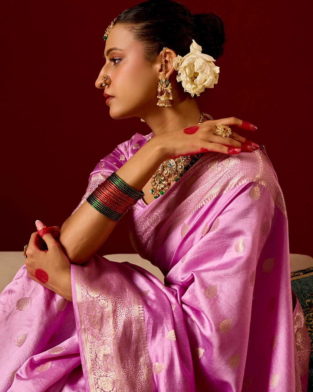 Orchid Banarasi Saree with Delicate Buti Weaves