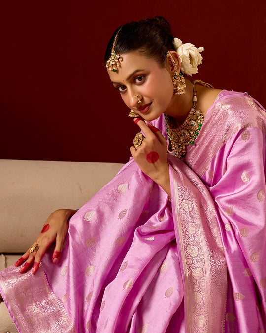 Orchid Banarasi Saree with Delicate Buti Weaves