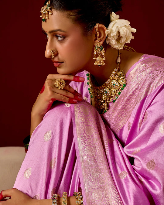 Orchid Banarasi Saree with Delicate Buti Weaves