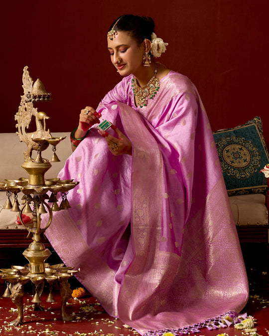 Orchid Banarasi Saree with Delicate Buti Weaves