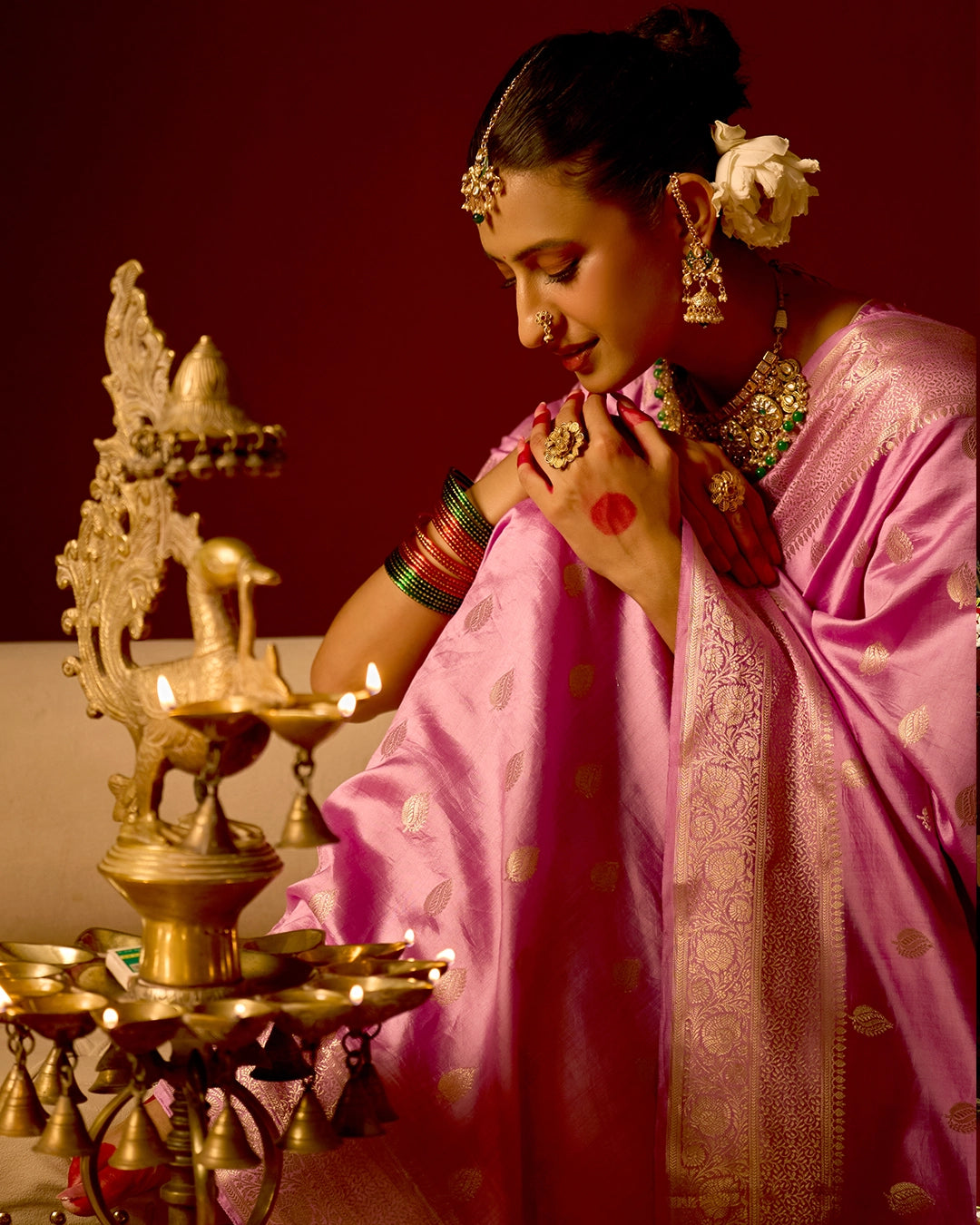 Orchid Banarasi Saree with Delicate Buti Weaves