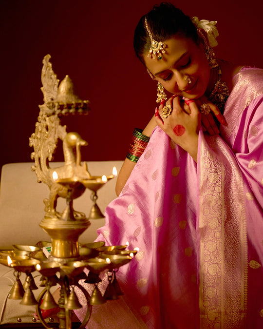 Orchid Banarasi Saree with Delicate Buti Weaves