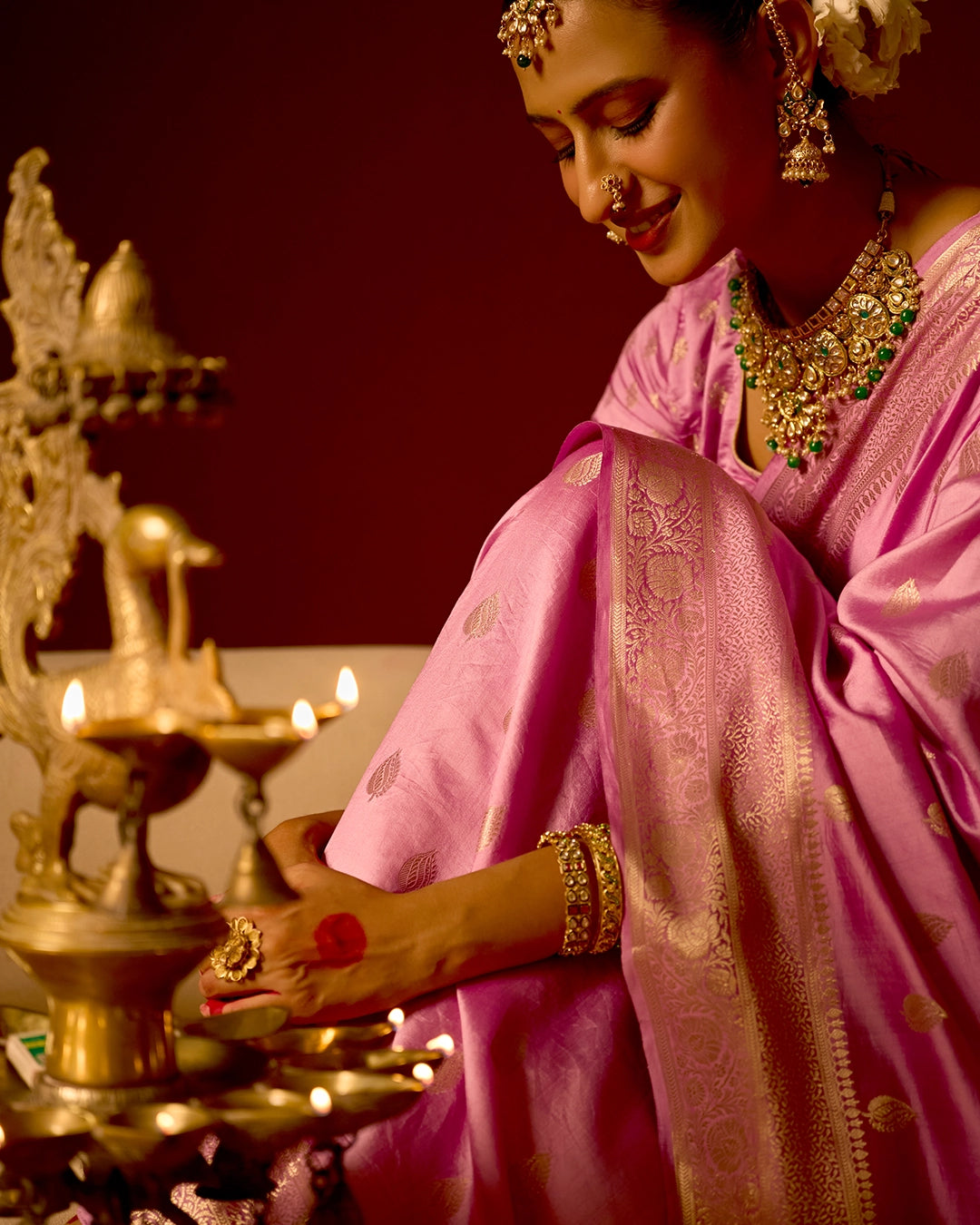 Orchid Banarasi Saree with Delicate Buti Weaves