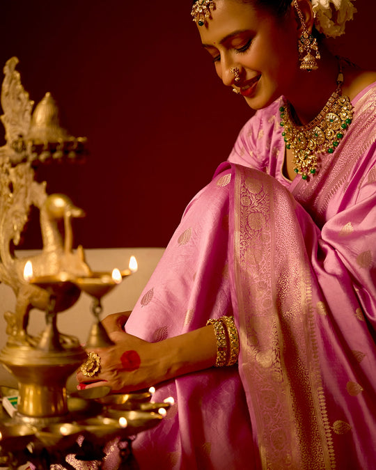 Orchid Banarasi Saree with Delicate Buti Weaves