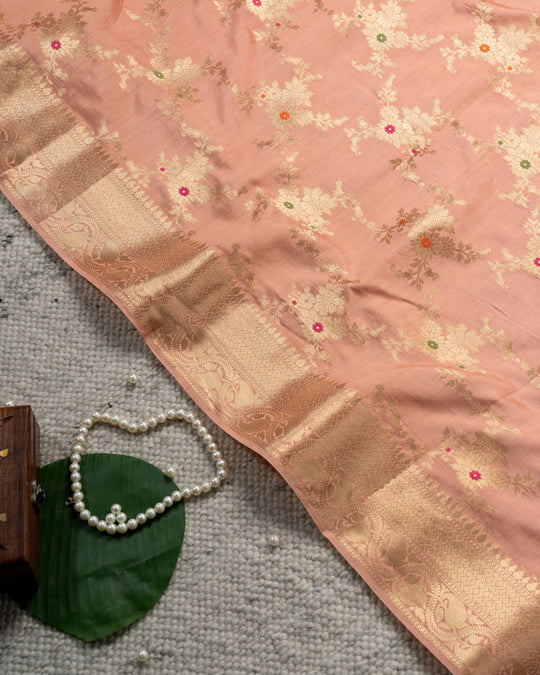 Blushing Peach Meenakari Jaal Pure Banarasi Silk Saree