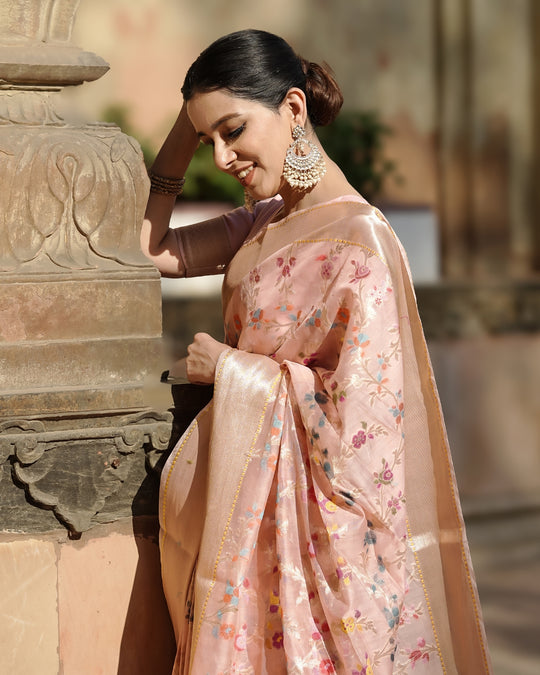 Imperial Delicate Pink Pure Sooti Cotton Saree with Exquisite Floral Designs