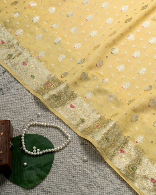 Light Yellow Kadwa Pure Banarasi Silk Saree