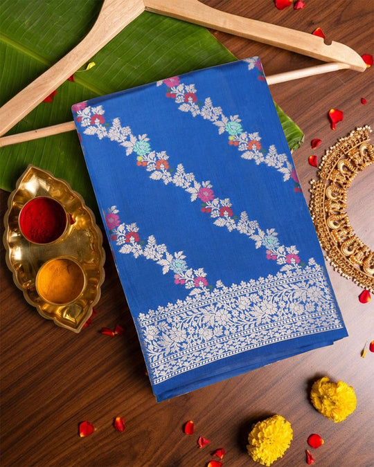 Blue Pure Banarasi Saree with Traditional Multi-hued Meenakari Weaves