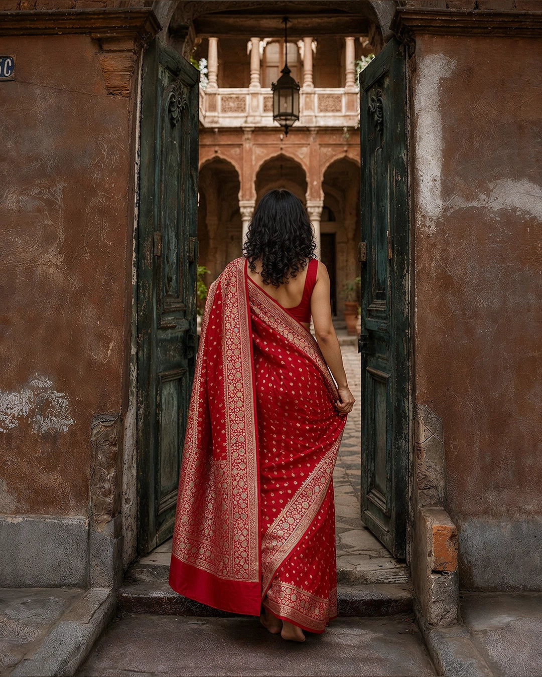 Red Pure Katan Saree with Classic Floral Buti Weaving