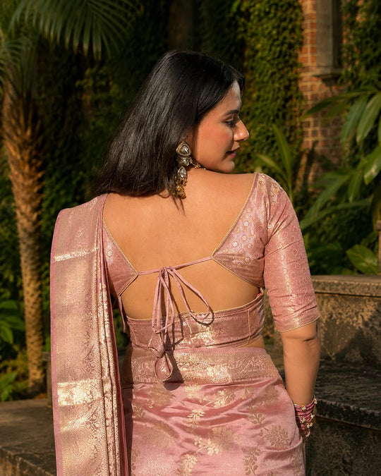 Dusty Lilac Pure Banarasi Saree with Regal Floral Jaal Weaves