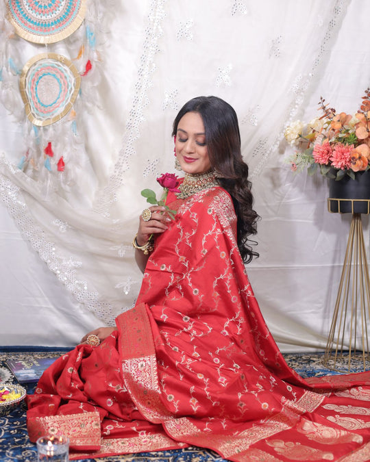 Rare Masterpiece Red Meenakari Banarasi Silk Saree