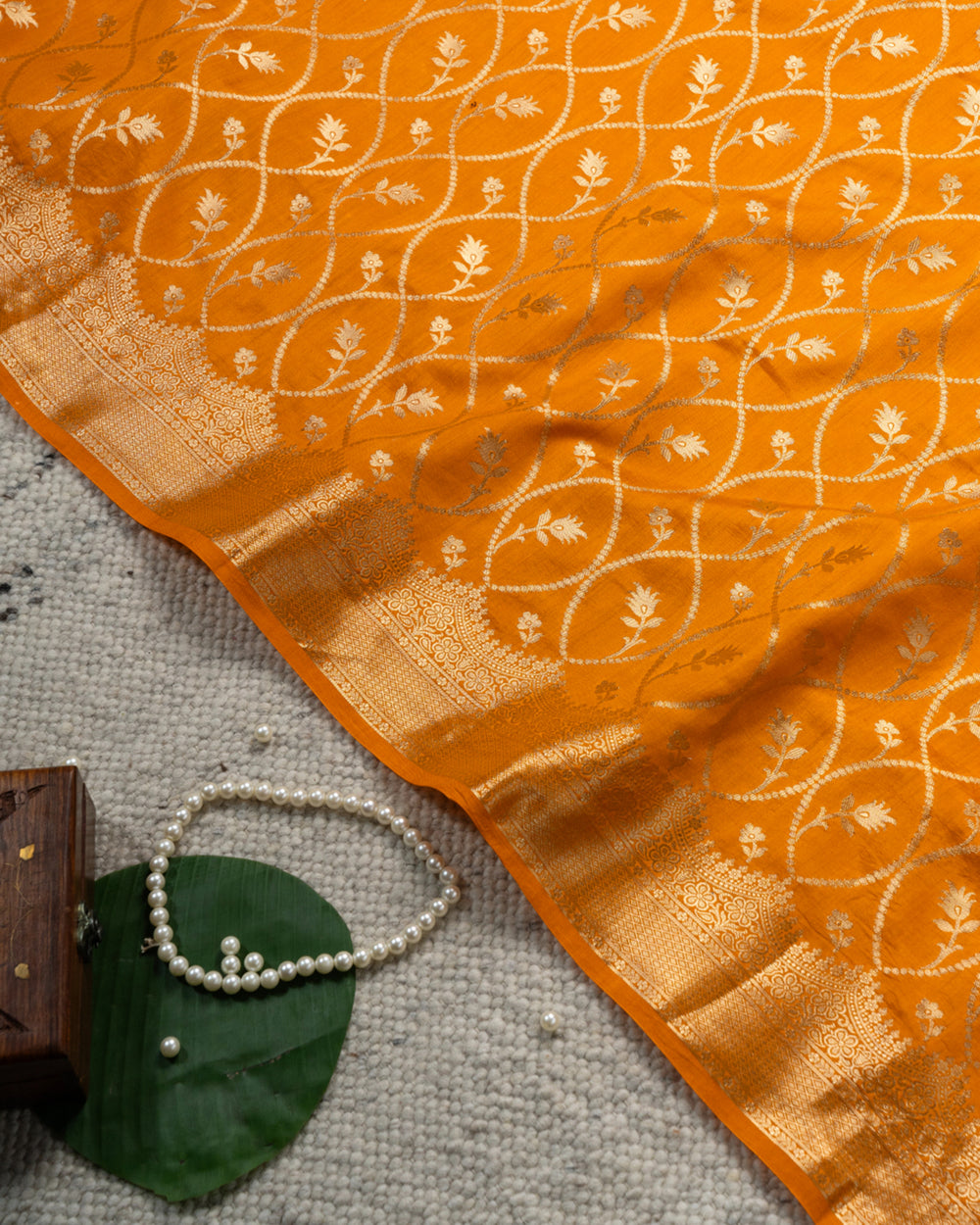 Saffron Handwoven Zari Banarasi Silk Saree