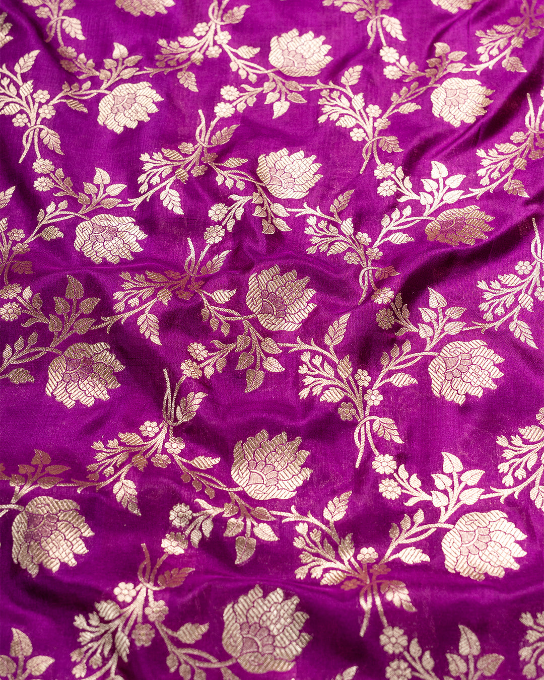 Jashn-e-Bahar Purple Pure Katan Silk Saree With Gleaming Golden Floral Embellishments