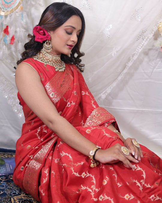 Rare Masterpiece Red Meenakari Banarasi Silk Saree