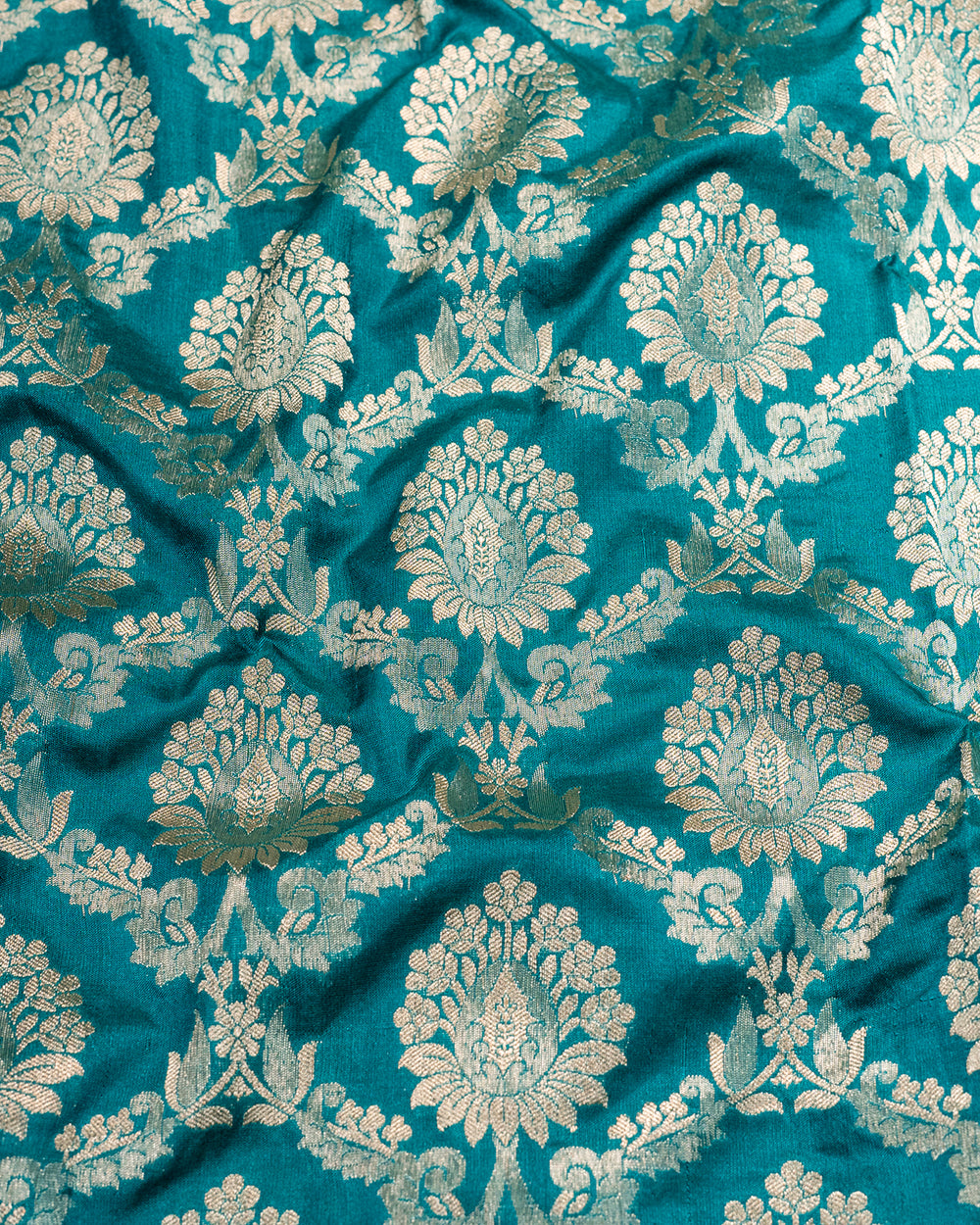 Celestial Teal Green Pure Katan Silk Saree With Floral Kadhua Booti And Zari Touched Patterns