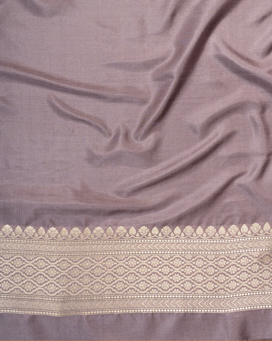 Dusty Lilac Pure Katan Silk Saree With Handwoven Floral Palette And Zari Brocade