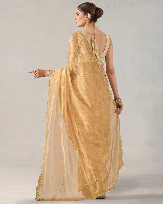 Golden Mist Pure Tissue Saree with Hand Thread Work Border