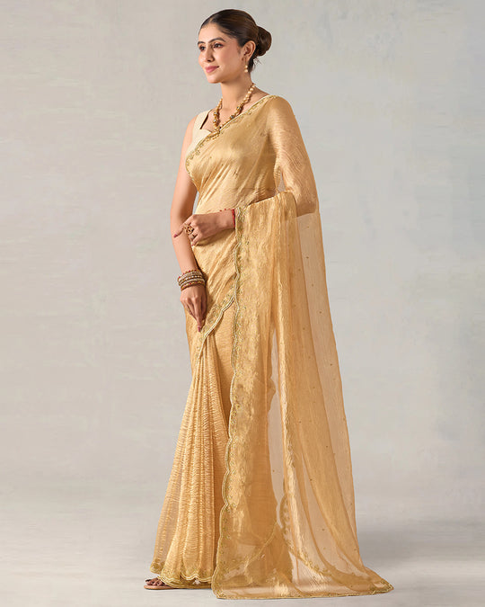 Golden Mist Pure Tissue Saree with Hand Thread Work Border