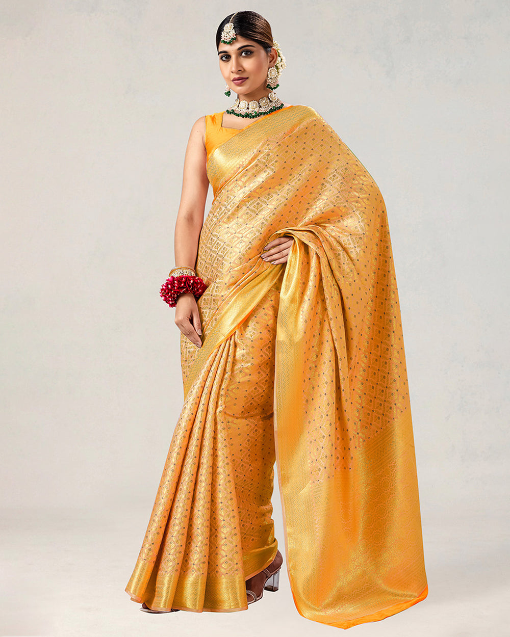 Mustard Pure Katan Saree with Intricate Diamond Butidar Weaves