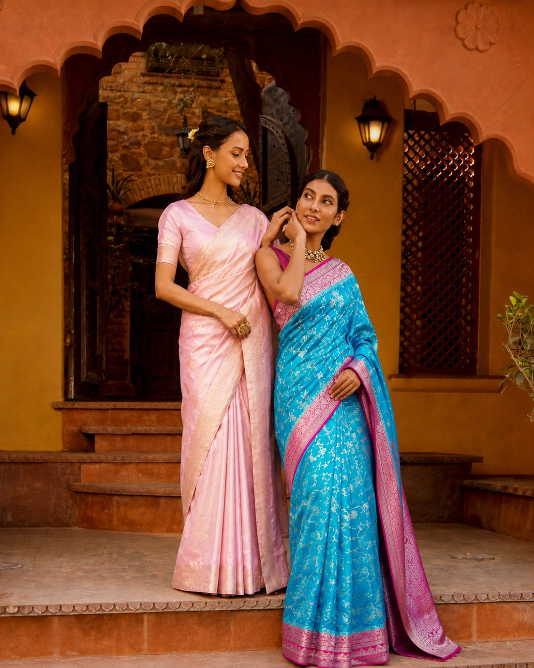 Light Pink Pure Banarasi Saree with Meenakari Floral Bootis