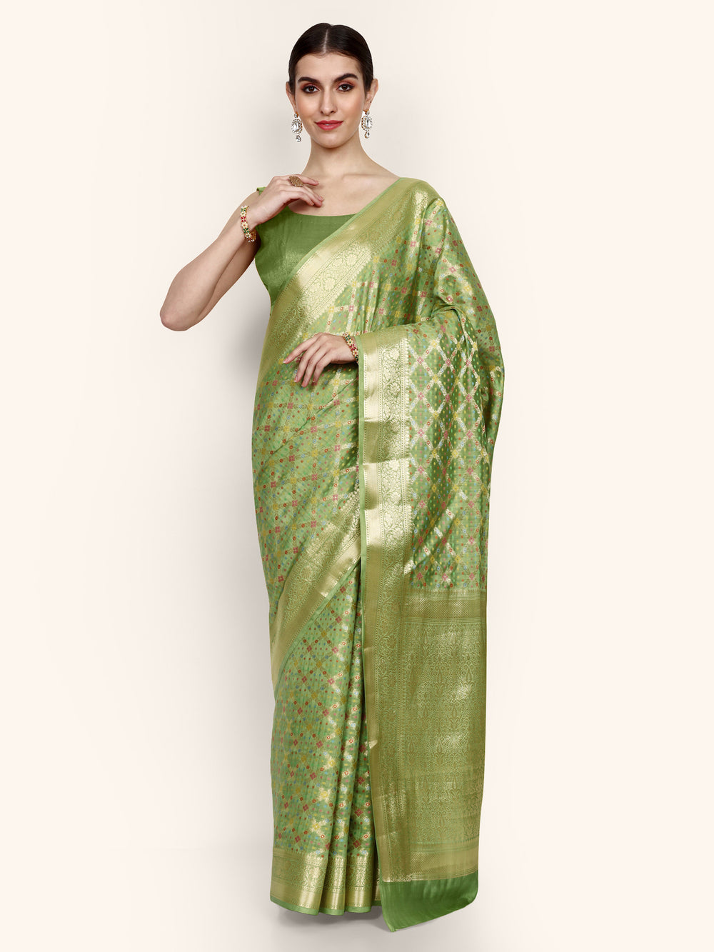 Olive Green Kadwa Handwoven Banarasi Saree