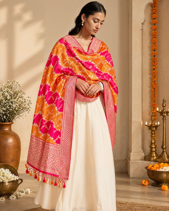 Sunset Dual Tone Pure Katan Rangkat Dupatta
