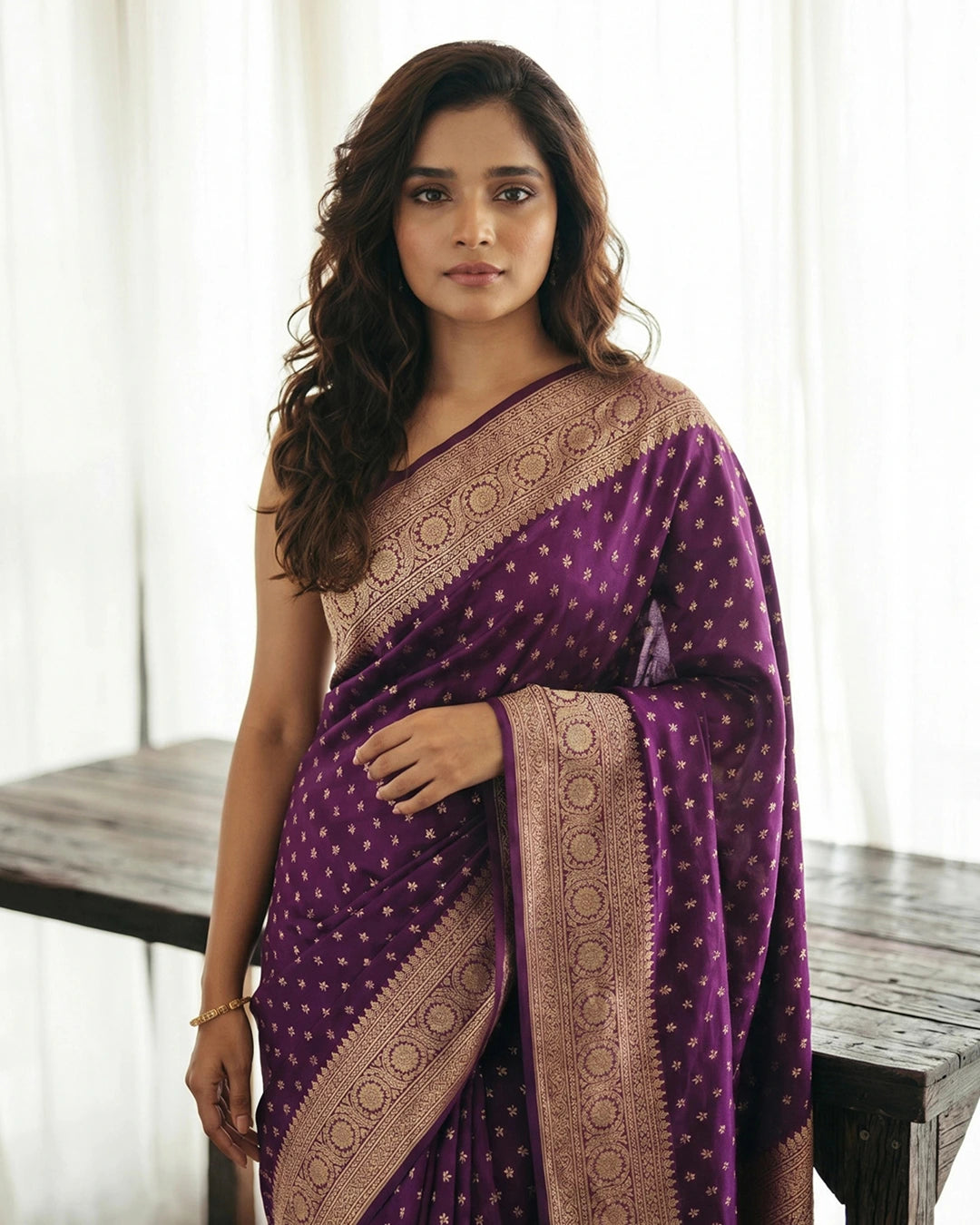 Purple Pure Katan Saree with Delicate Small Buti Weaving