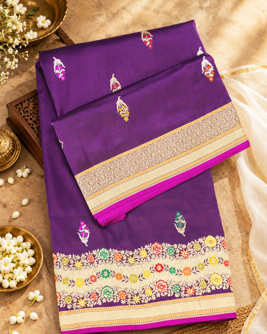 Kadwa Pure Handwoven Katan Banarasi Silk Saree - Purple