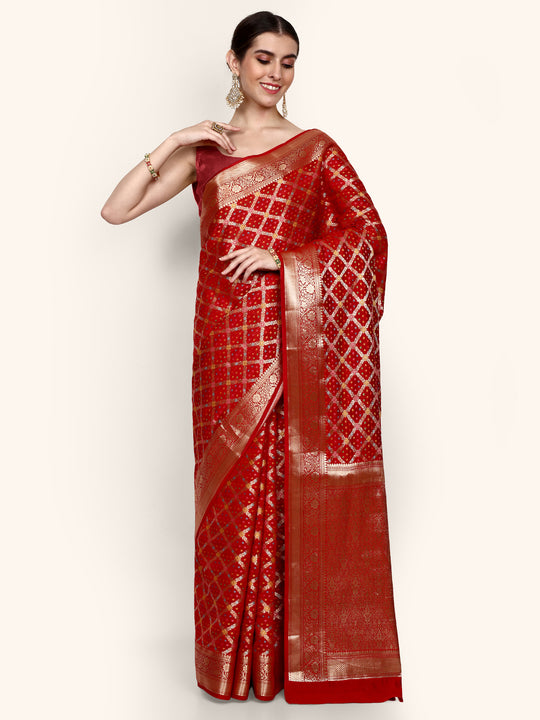 Wine Red Kadwa Handwoven Banarasi Saree