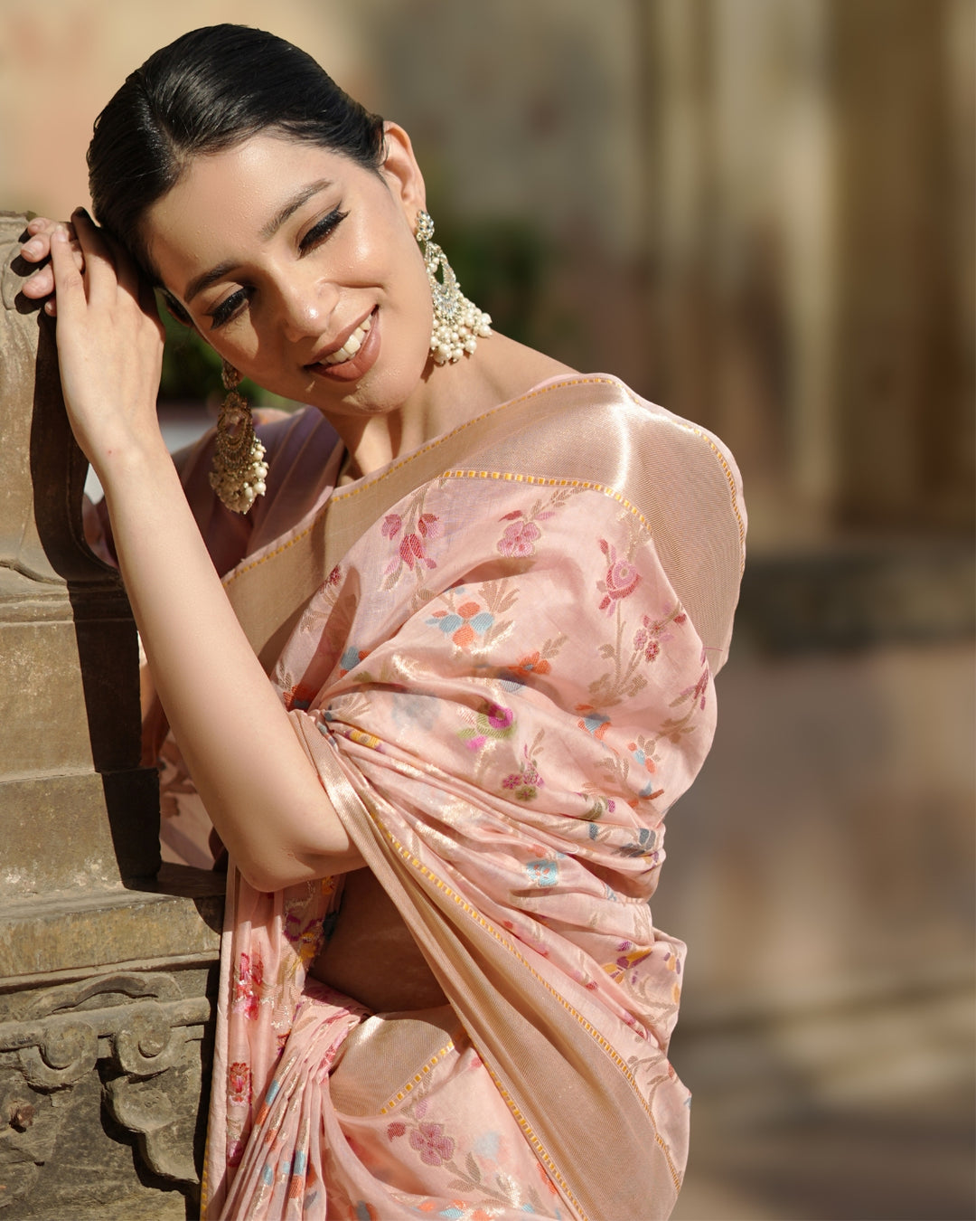 Imperial Delicate Pink Pure Sooti Cotton Saree with Exquisite Floral Designs