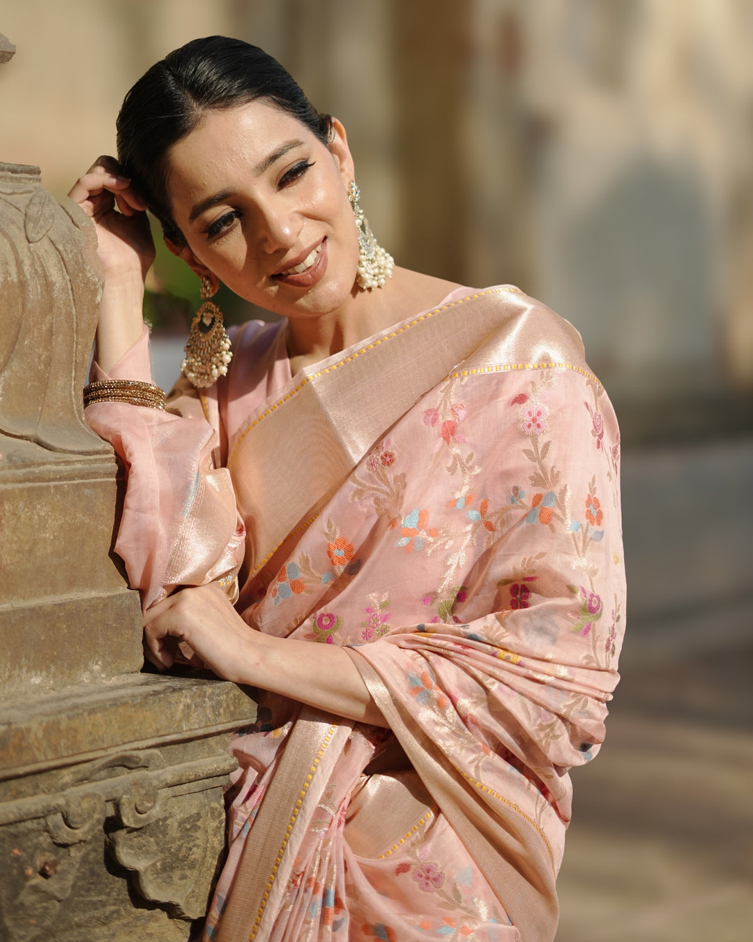 Imperial Delicate Pink Pure Sooti Cotton Saree with Exquisite Floral Designs