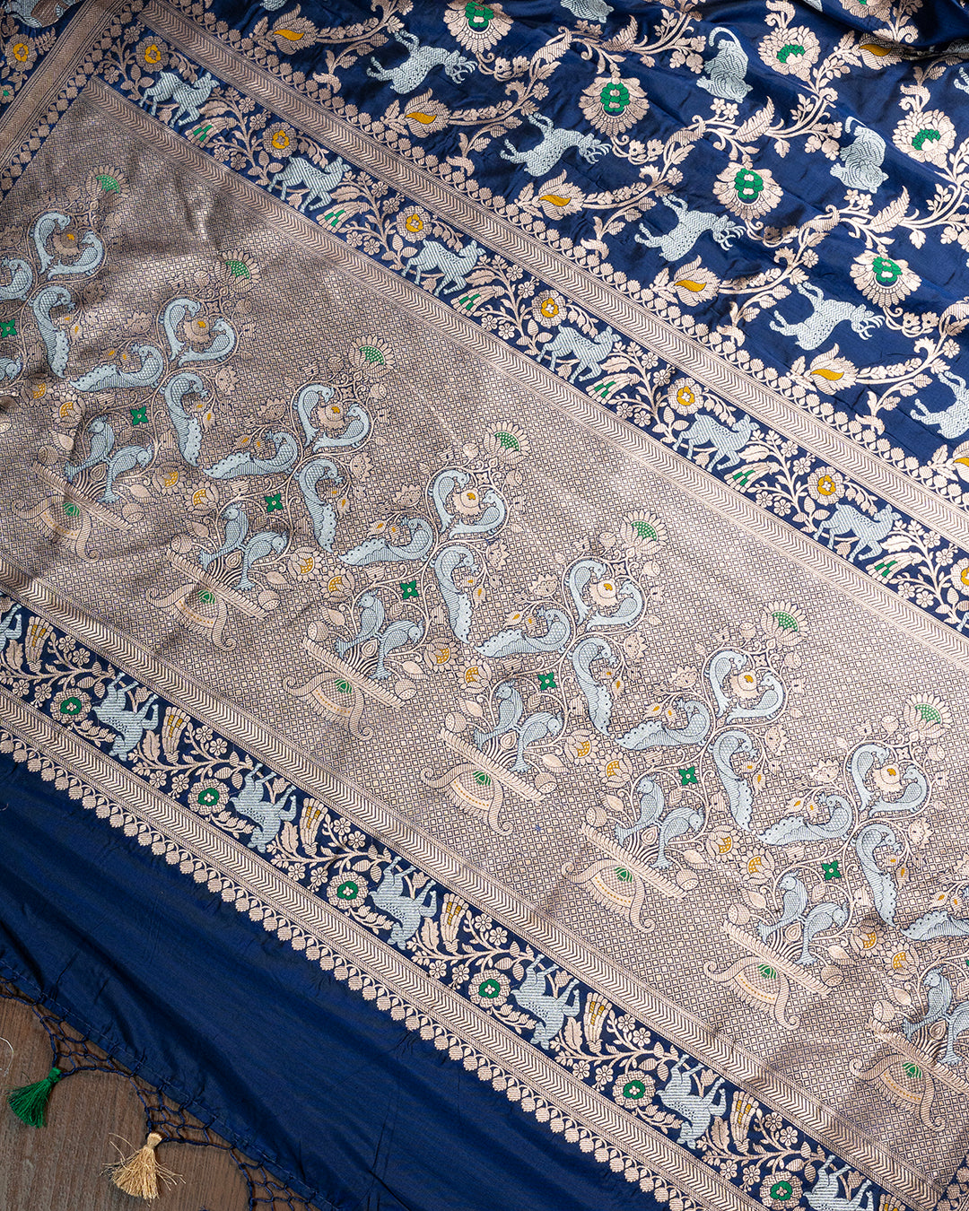 Sapphire Blue Pure Katan Silk Saree With Artful Meenakari Floral Jaal