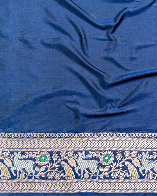 Sapphire Blue Pure Katan Silk Saree With Artful Meenakari Floral Jaal