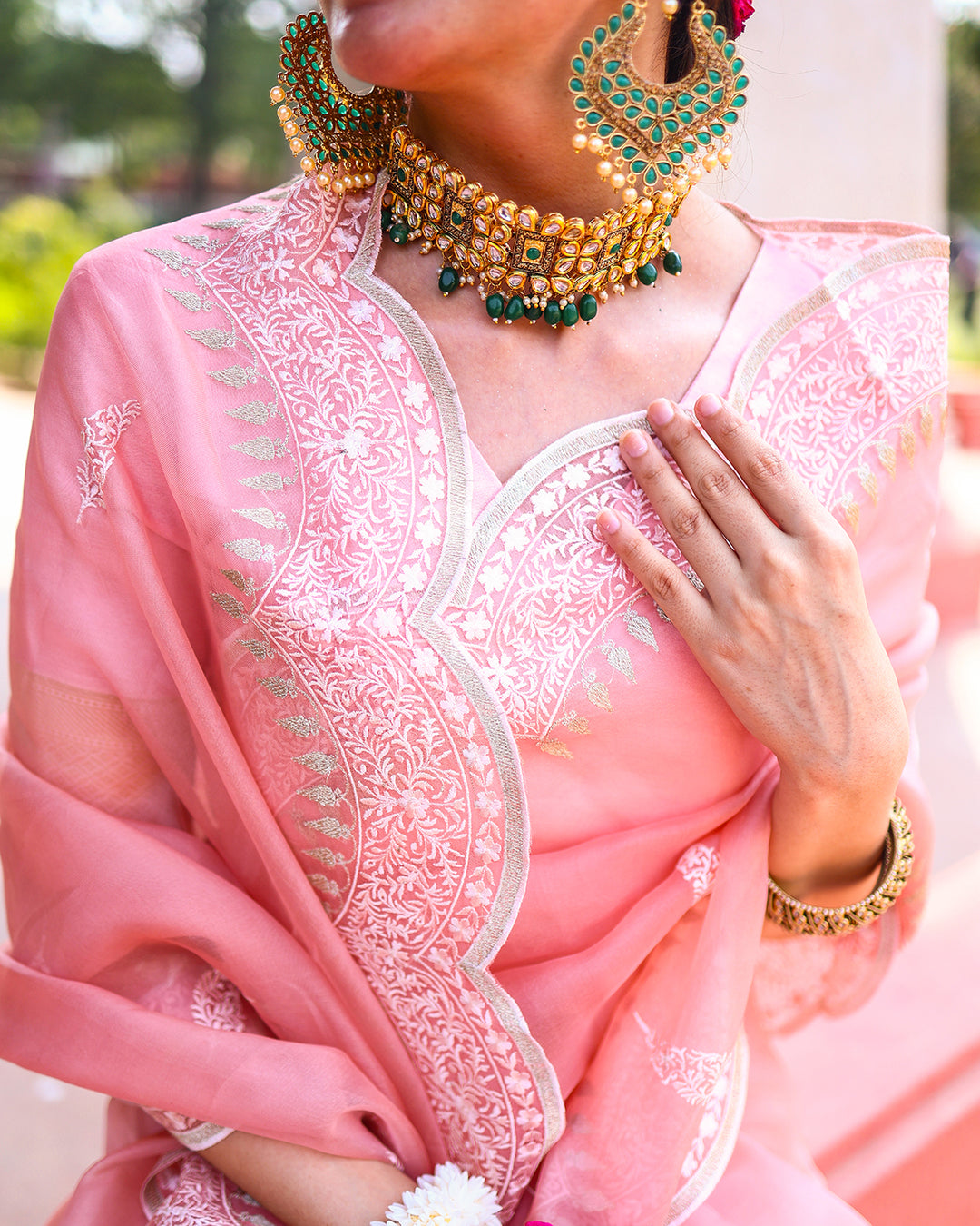 Soft Blush Pink Pure Organza Saree with Elegant Handcrafted Embroidery