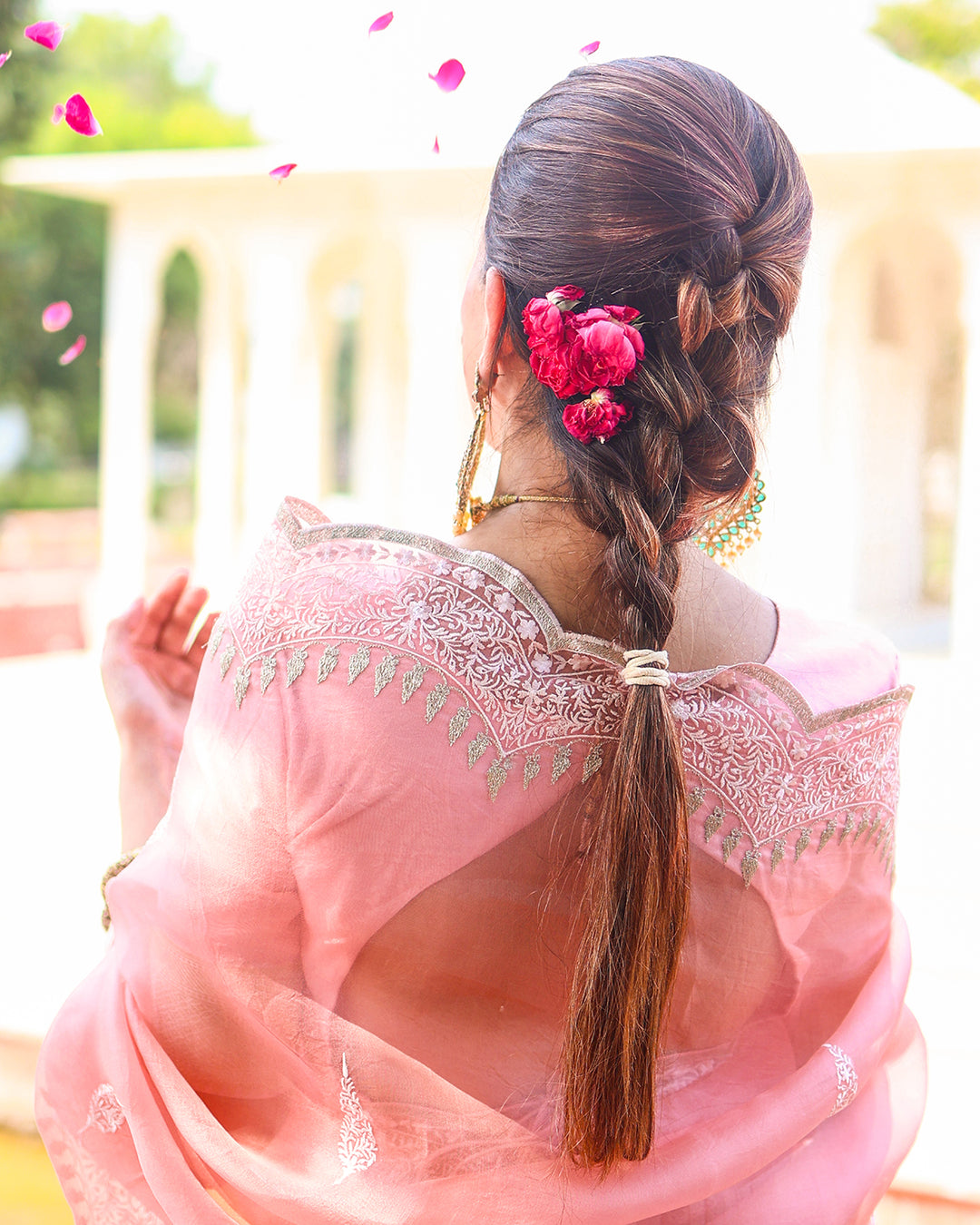 Soft Blush Pink Pure Organza Saree with Elegant Handcrafted Embroidery