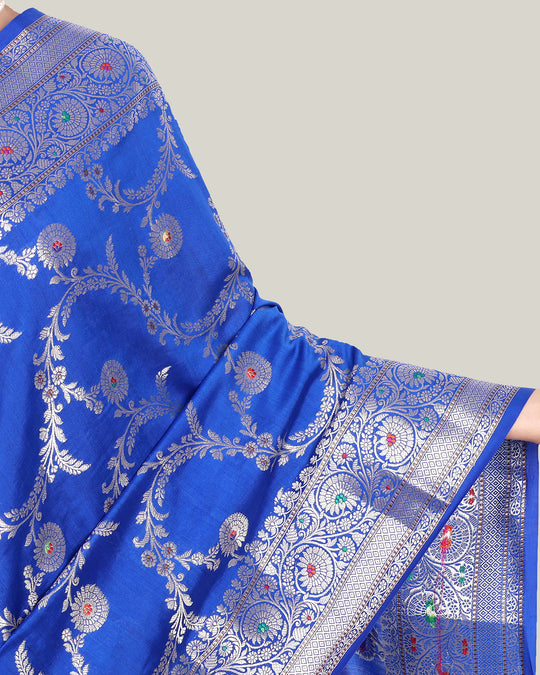 Navy Blue Meenakari Banarasi Silk Saree