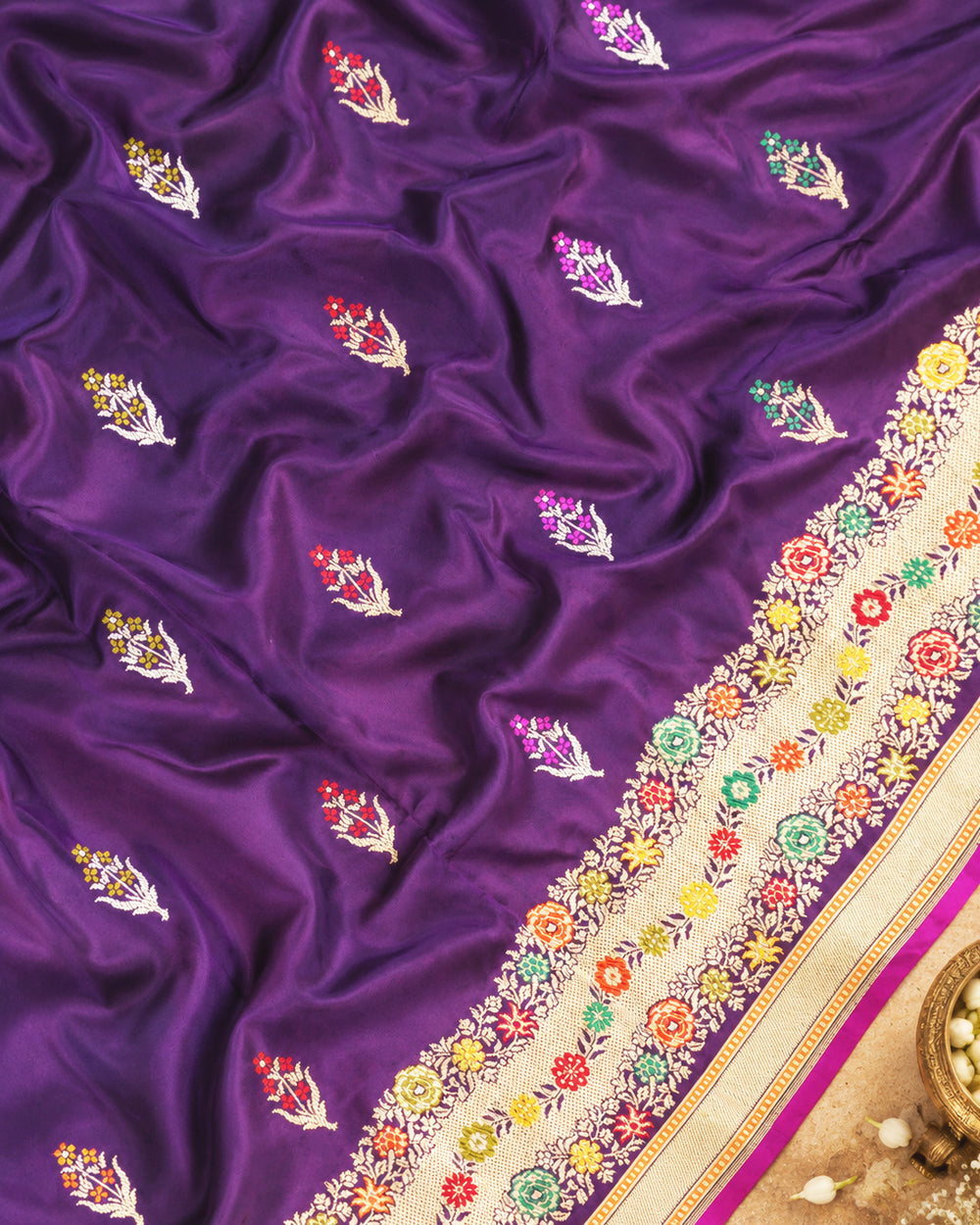 Kadwa Pure Handwoven Katan Banarasi Silk Saree - Purple