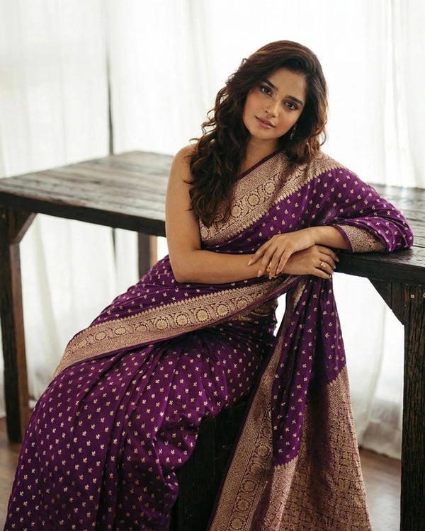 Purple Pure Katan Saree with Delicate Small Buti Weaving