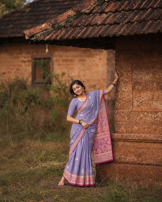 Kadwa Pure Katan Handwoven Banarasi Silk Saree - Lilac Majesty Purple