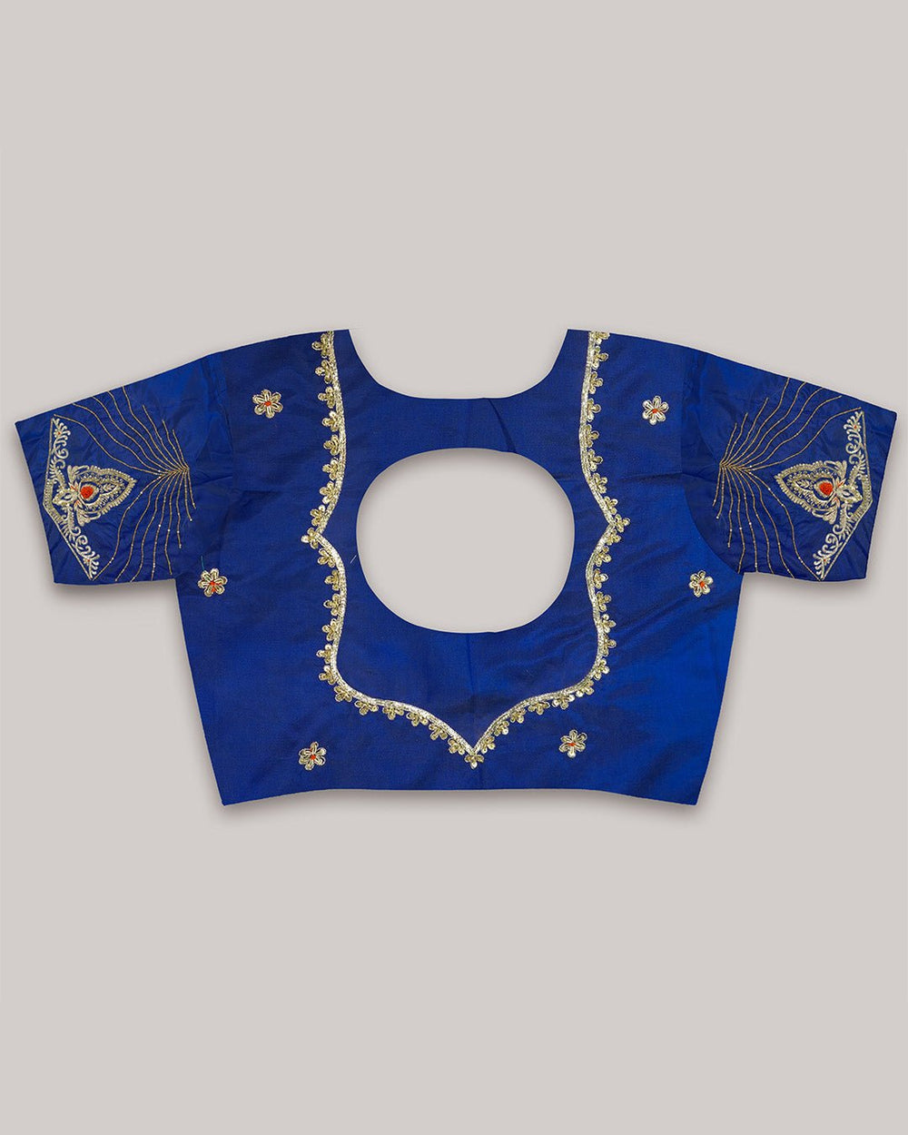 Blue Pure Katan Saree with Zardozi Hand - Embroidered Blouse - katansi