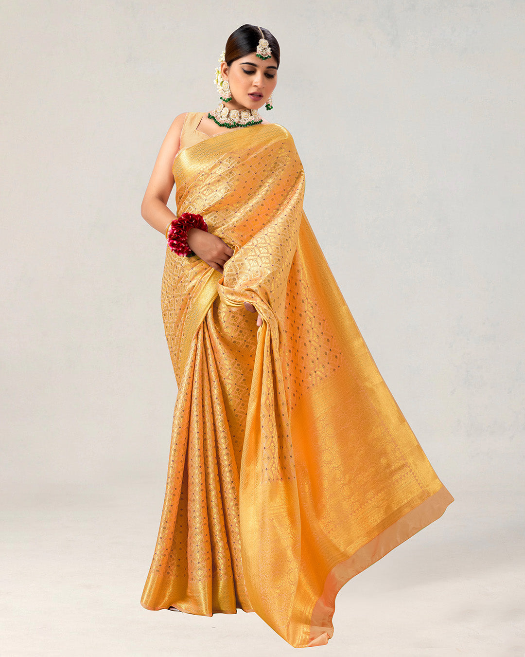 Mustard Pure Katan Saree with Intricate Diamond Butidar Weaves