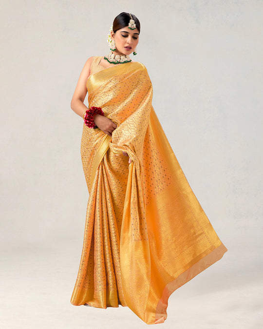 Mustard Pure Katan Saree with Intricate Diamond Butidar Weaves