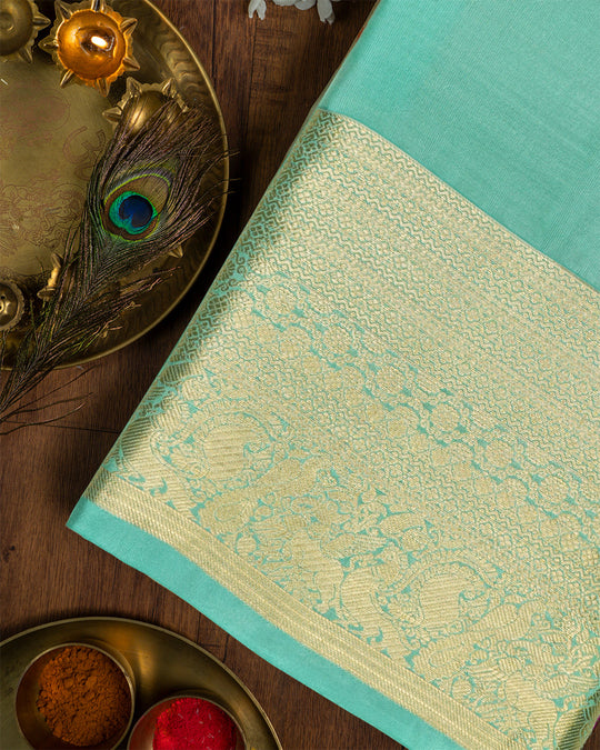 Aqua Green Pure Kanjivaram Saree with with Heritage Weaves