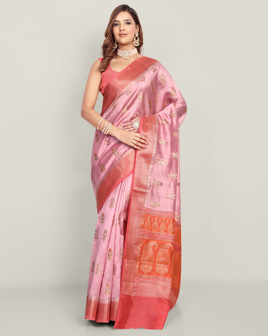 Orange & Peach Handwoven Kadhwa Banarasi Silk Saree