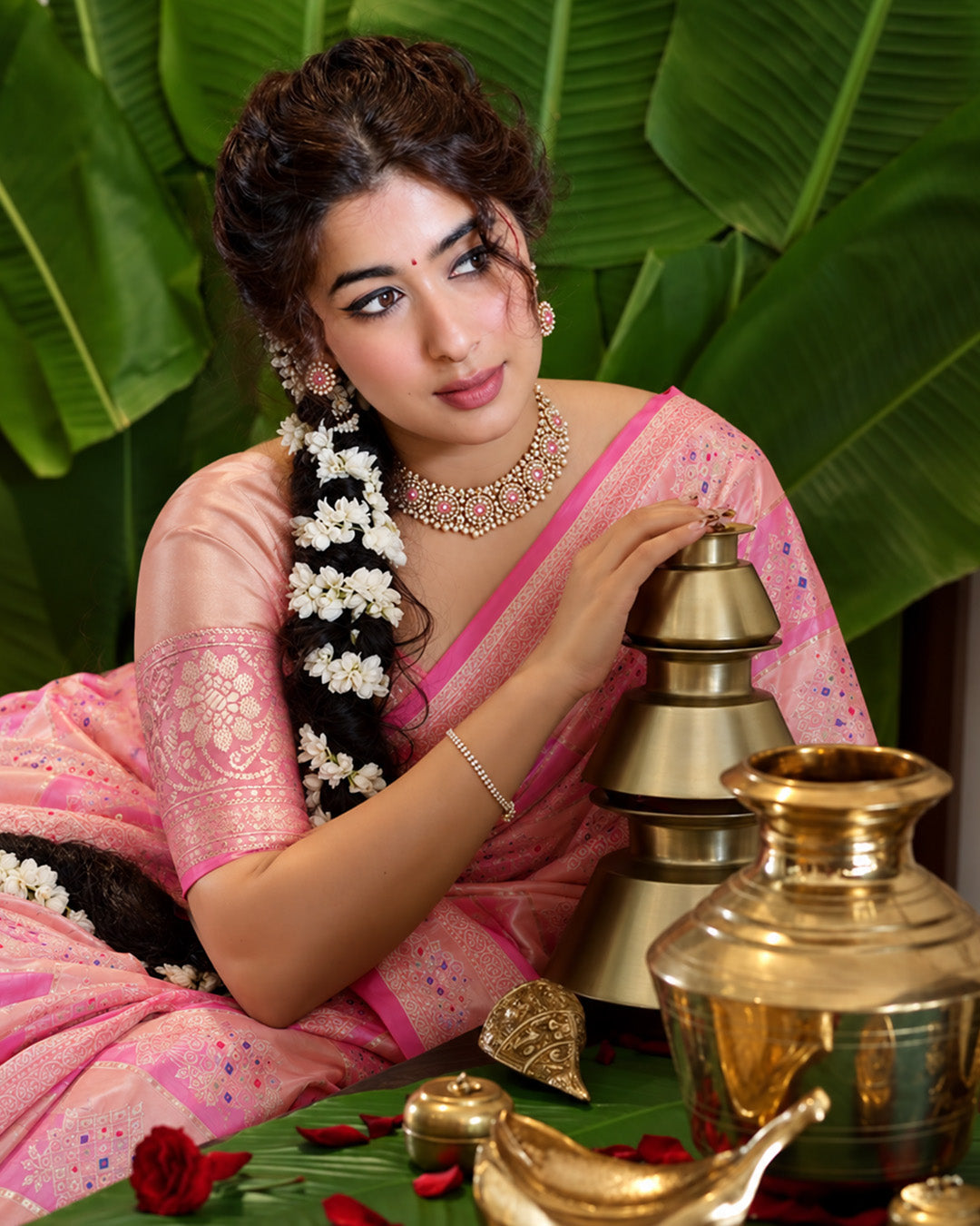Pastel Rangkat Pure Banarasi Saree with Checkered Meenakari Floral Weaves