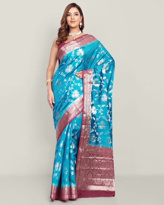 Sea Blue Handwoven Zari Banarasi Silk Saree