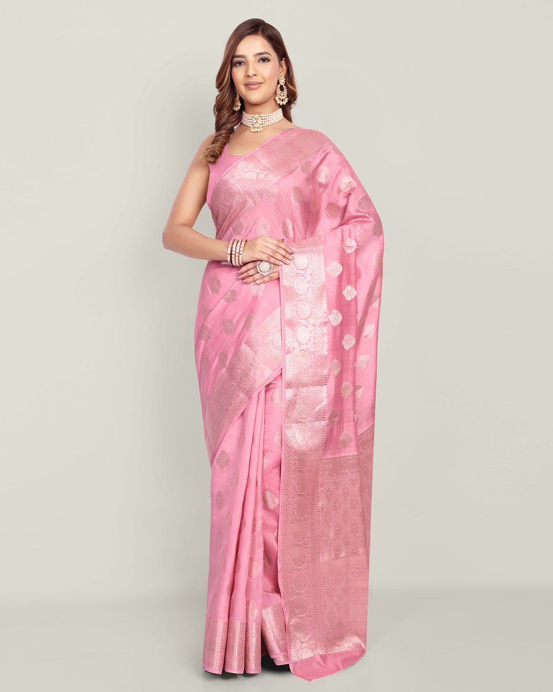 Light Pink Handwoven Kadhwa Banarasi Silk Saree